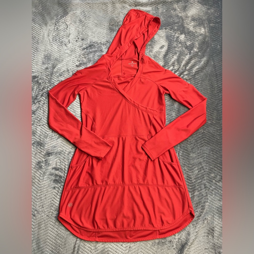 Athleta Wick It Wader Hooded Tunic Coverup Red XS